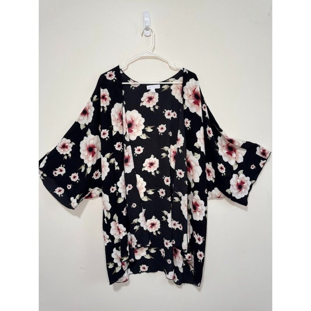 NWT Black Floral Kimono 3/4 Sleeve, Light Weight, 3X